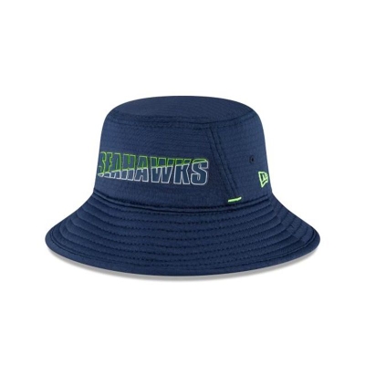 Blue Seattle Seahawks Hat - New Era NFL Official Summer Sideline Stretch Bucket Hat USA8210479